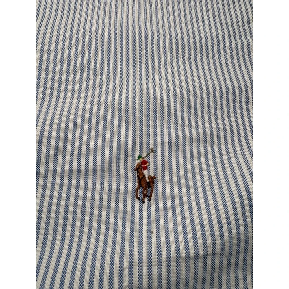 Ralph Lauren Mens XXL Classic Fit Short Sleeve Striped Oxford Shirt Blue White